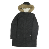LEVI'S Womens Black Faux Fur Hooded Zip Jacket M Polyester Blend Warm Winter