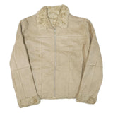 Womens Beige Synthetic Plain Zip Jacket S Synthetic Stylish Warm Casual