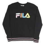 FILA Mens Black Colourblock Crew Neck M Sweatshirt Retro Logo Casual Style