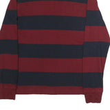 TOMMY HILFIGER Mens Burgundy & Navy Striped Long Sleeve Polo Shirt M Classic Fit