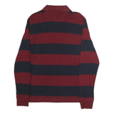 TOMMY HILFIGER Mens Burgundy & Navy Striped Long Sleeve Polo Shirt M Classic Fit