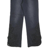 Womens Dark Blue Regular Fit Straight Denim Jeans W26 L28 Embroidered Leg