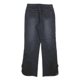 Womens Dark Blue Regular Fit Straight Denim Jeans W26 L28 Embroidered Leg