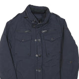 SCHOTT Mens Navy Blue Flight Jacket S Polyester Blend Zip Button Pocket