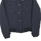 SCHOTT Mens Navy Blue Flight Jacket S Polyester Blend Zip Button Pocket