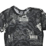 JUSTPOLLY Womens Black Printed Mesh Short Sleeve Round Neck Top M Trendy