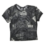 JUSTPOLLY Womens Black Printed Mesh Short Sleeve Round Neck Top M Trendy