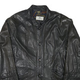 THE KING Womens Black Leather Button Jacket L Plain Button Closure Classic