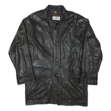 THE KING Womens Black Leather Button Jacket L Plain Button Closure Classic