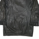 THE KING Womens Black Leather Button Jacket L Plain Button Closure Classic