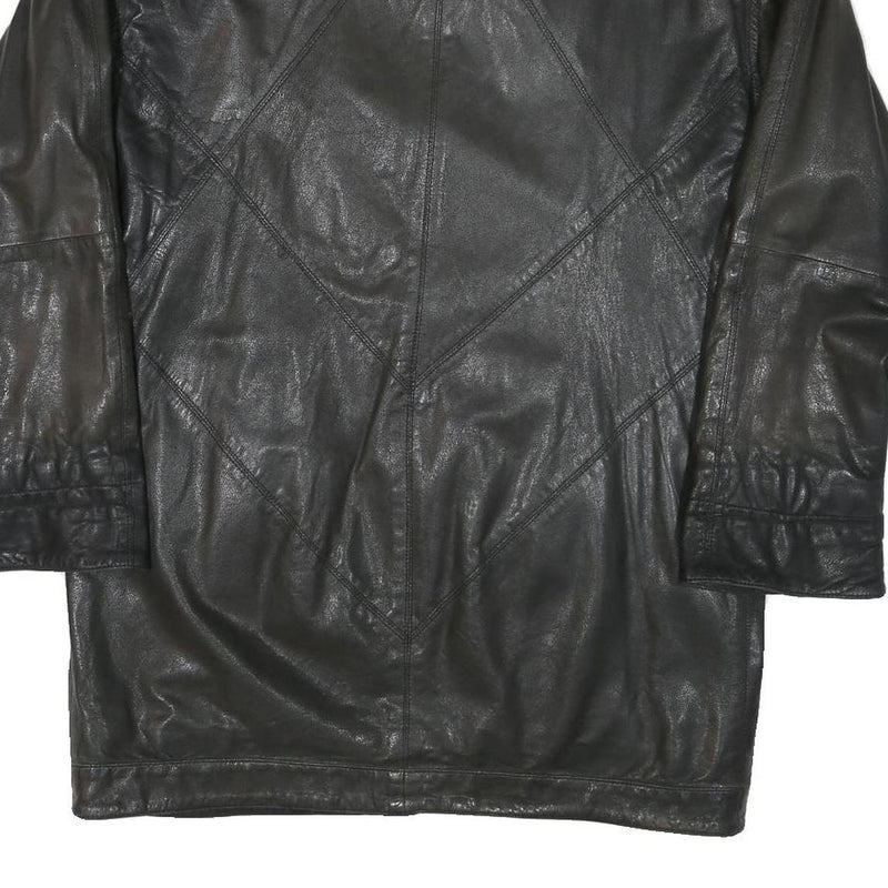 THE KING Womens Black Leather Button Jacket L Plain Button Closure Classic