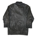 THE KING Womens Black Leather Button Jacket L Plain Button Closure Classic