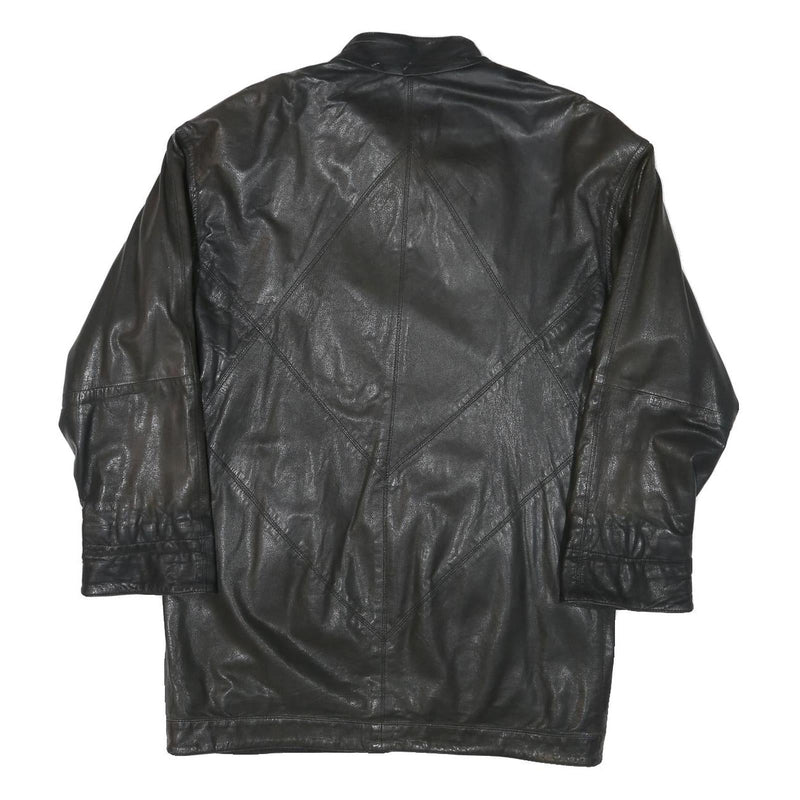 THE KING Womens Black Leather Button Jacket L Plain Button Closure Classic