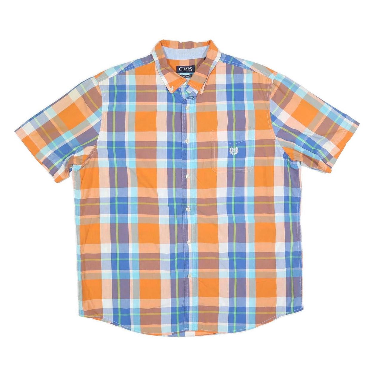 chaps short sleeve dress shirts Mens Orange & Blue Checked Cotton Blend Shirt XL Button-Down this short sleeve shirt Vacation Dresses Maxi Lace Size:Full Bust XS BACK-ZIPPER