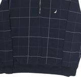 NAUTICA Mens Navy & White Checked Half Zip Sweatshirt L Cotton Pullover