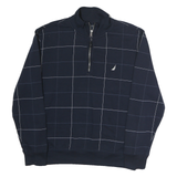 NAUTICA Mens Navy & White Checked Half Zip Sweatshirt L Cotton Pullover