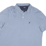 NAUTICA Mens Blue Short Sleeve Polo Shirt L Cotton Blend Classic Fit Casual