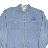 TERRY Mens Blue Denim Logo Cotton Blend Shirt XL Casual Button Up