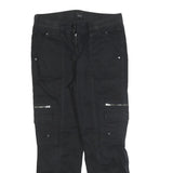 PAOLA Womens Black Cotton Blend Regular Fit Trousers W30 L27 Zipper Pockets