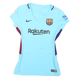 NIKE Womens Blue Barcelona Graphic T-Shirt XS V-Neck Short Sleeve Football