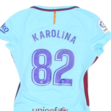 NIKE Womens Blue Barcelona Graphic T-Shirt XS V-Neck Short Sleeve Football