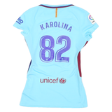 NIKE Womens Blue Barcelona Graphic T-Shirt XS V-Neck Short Sleeve Football