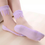 Anyfootwear 5 Pairs Size 5-9 Fashion Socks Summer Lace Embroidery Breathable Silk Transparent Glass Crystal Stretch for Women Purple