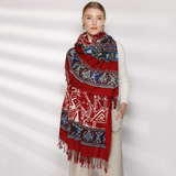 Anyyou 100% Merino Wool Red Aztec Chic Silk Satin Large Winter Scarf Pashmina Shawl Bandana Perfect For Women Ladies Fashion Style