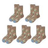 Anyfootwear 5 Pairs Size 5-9 Unisex Long Socks Cartoon Floral Bouquet Nature Print Design Warm Winter Socks Comfortable Casual Foot Accessories