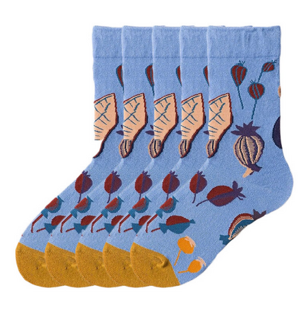 Anyfootwear 5 Pairs Size 5-9 Women Fashion Socks Combed Cotton Abstract Guava Oil Painting Print Novelty Funny Happy Crew Socks Colorful Casual Christmas Gift