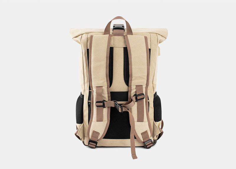 Everyday Hemp Rolltop Backpack in Beige and Green
