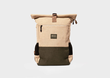 Everyday Hemp Rolltop Backpack in Beige and Green