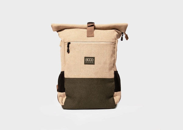 Everyday Hemp Rolltop Backpack in Beige and Green