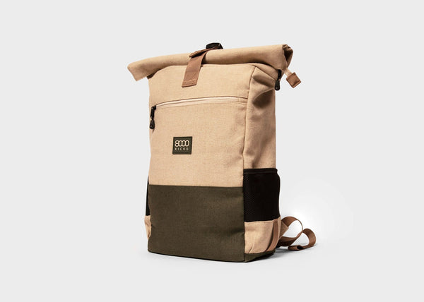 Everyday Hemp Rolltop Backpack in Beige and Green
