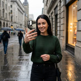 London Fog Twin Dragons iPhone 15 Pro Case - Lifestyle photo showing phone case in use