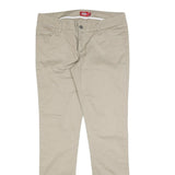 DICKIES Womens Cotton Blend Beige Slim Straight Trousers W32 L32 Zip Closure