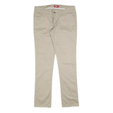DICKIES Womens Cotton Blend Beige Slim Straight Trousers W32 L32 Zip Closure