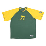 MLB Mens Green & Yellow Oakland A's Graphic T-Shirt 2XL Short Sleeve V-Neck