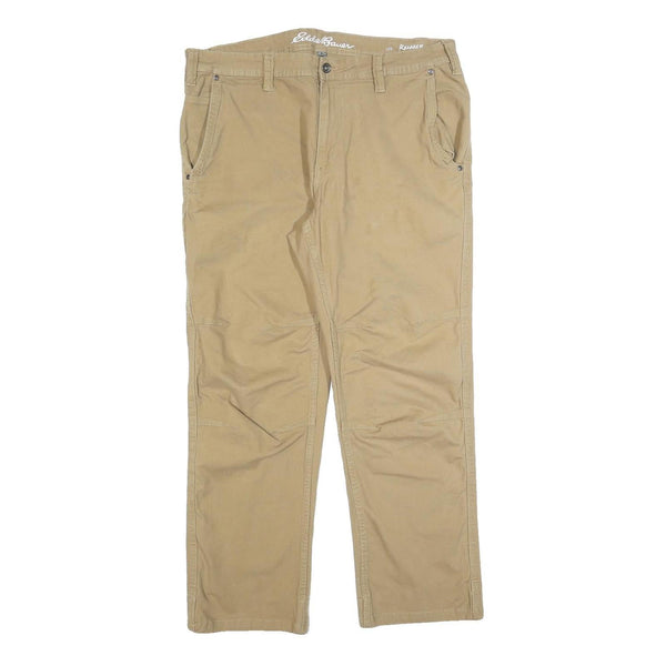 EDDIE BAUER Mens Cotton Blend Beige Relaxed Straight Trousers W36 L30 Casual Zip