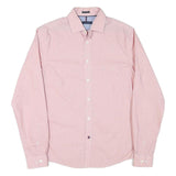 TOMMY HILFIGER Mens Pink & White Micro Check Shirt M Stylish Cotton Blend Long