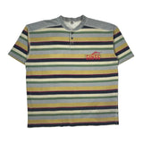 Guess Striped Henley Polo Shirt - Large Multicoloured Cotton