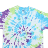 GILDAN Mens Blue & Green Tie Dye T-Shirt L Short Sleeve Crew Neck Cotton Blend