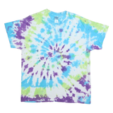 GILDAN Mens Blue & Green Tie Dye T-Shirt L Short Sleeve Crew Neck Cotton Blend