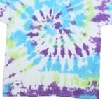 GILDAN Mens Blue & Green Tie Dye T-Shirt L Short Sleeve Crew Neck Cotton Blend