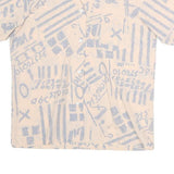 TOPICS Womens Cream & Light Blue Printed Shirt Short Sleeve Button Neck M Casual