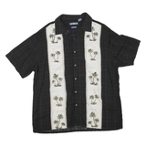 CAMPIA Mens Black Rayon XL Shirt Hawaiian Palm Tree Print Relaxed Fit Casual