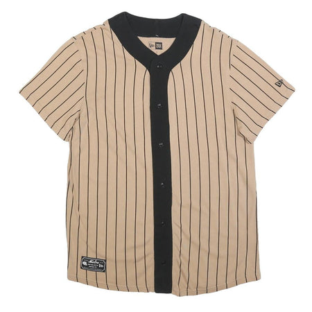 NEW ERA Mens Beige & Black Modern T-Shirt S Short Sleeve Crew Neck Button Front