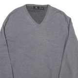 CALVIN KLEIN Mens Grey Plain Cotton Blend V-Neck Basic Knit Jumper 2XL Classic