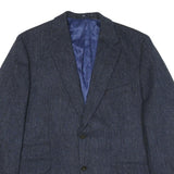 WELLINGTON Mens Blue Wool Button Jacket L Herringbone Classic Tailored
