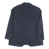 WELLINGTON Mens Blue Wool Button Jacket L Herringbone Classic Tailored